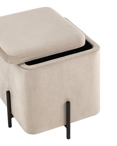 Пуф Грейс квадрат с ящиком велюр серо-бежевый - изображение 4