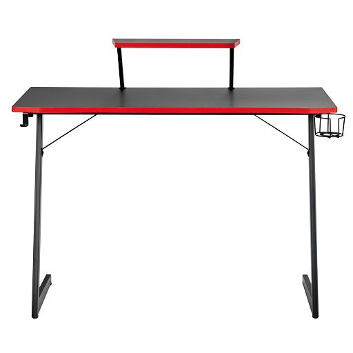Компьютерный геймерский стол Basic 110х59х75см c полкой для монитора 40х20см, подстаканником, крючком для наушников, карбон чёрный красный - изображение 2