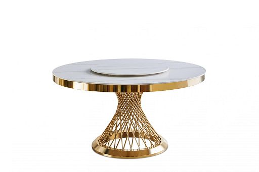 Стол обеденный Мелоди DT-018L, 140х140х75 см, белый мрамор/золото - изображение 1