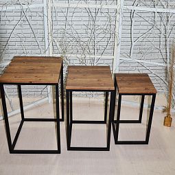 Набор кофейных столиков в стиле лофт, МДФ, металл, тёмное дерево с чёрными ножками, 3шт - изображение 2
