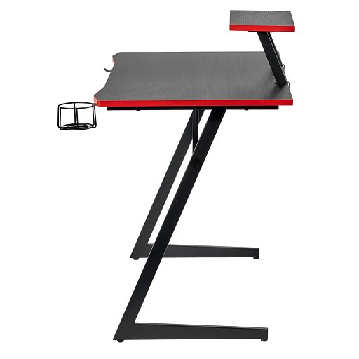 Компьютерный геймерский стол Basic 110х59х75см c полкой для монитора 40х20см, подстаканником, крючком для наушников, карбон чёрный красный - изображение 4